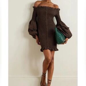 JOSLIN NET SUSTAIN Karlie off-shoulder shirred cotton-poplin mini dress NWT